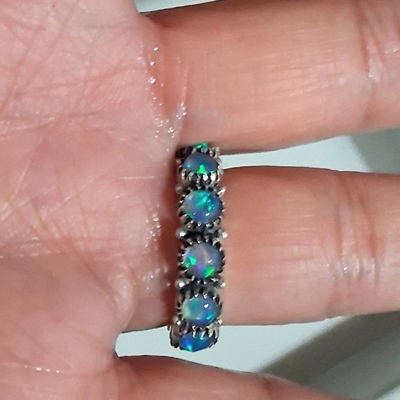 BLUE OPAL ETERNITY BAND 925 STERLING SILVER SIZE 8 - Picture 5 of 5